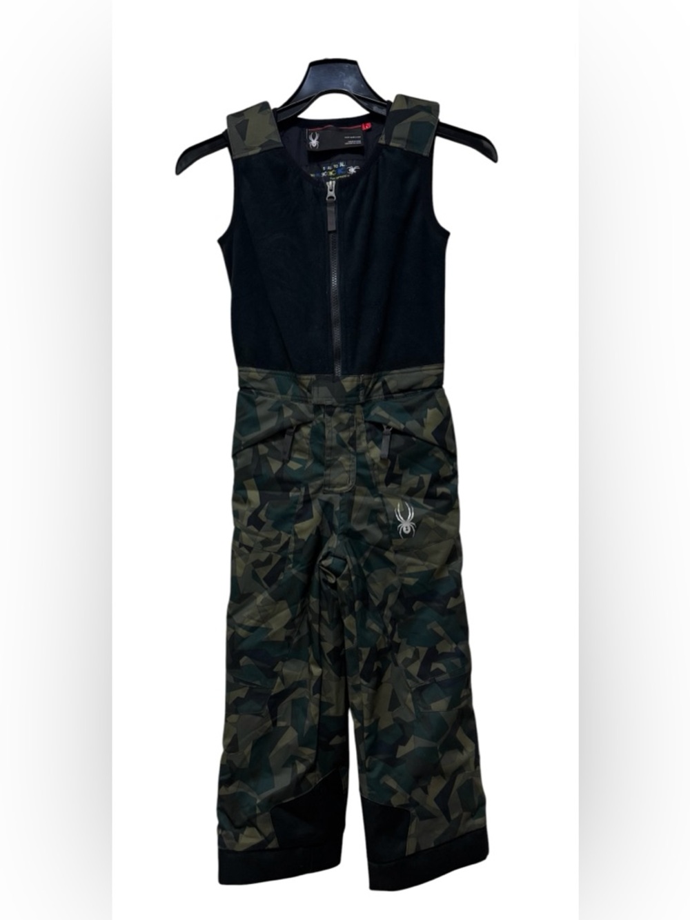 Spyder Mini Expedition Toddler Boys' Ski Bib Pants in a green camo pattern Sz 6
